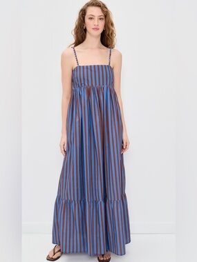 English Factory Big Stripe Maxi Dress size M NWT Blue and brown NWT